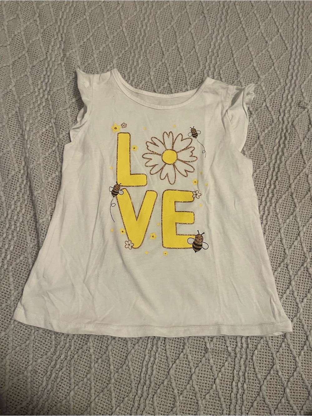 The Children's Place White Tank Top with Yellow LOVE Daisy Graphic